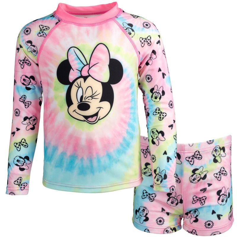 Disney Minnie Mouse Girls UPF 50+ Rash Guard and Swim Shorts Swimsuit Set Little Kid to Big Kid, 1 of 9