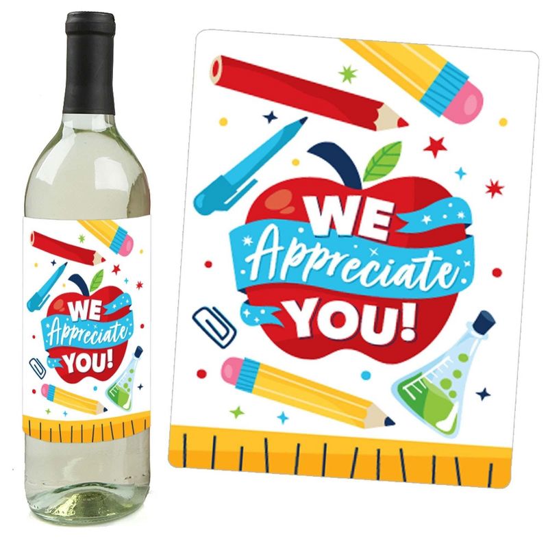 Big Dot of Happiness Thank You Teachers - Teacher Appreciation Christmas Gifts Decorations for Women and Men - Wine Bottle Label Stickers - Set of 4, 5 of 9