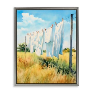 Stupell Industries Clothing Line in Windy Meadow Floating Frame Canvas Art - 1 of 4