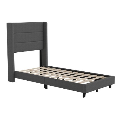 Taylor & Logan Twin 47" High Hilton Platform Bed Charcoal: Upholstered Headboard, No Box Spring Needed