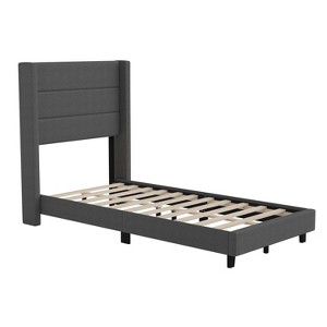 Taylor & Logan Twin 47" High Hilton Platform Bed Charcoal: Upholstered Headboard, No Box Spring Needed - 1 of 4