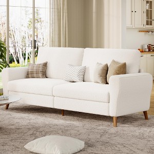 84 Inch Modern Sofa Couch, Large 3-Seater Sofa with Streamlined Armrests, Boucle Loveseat Wood Feet, Comfy Couch for Living Room, Apartment, Lounge - 1 of 4