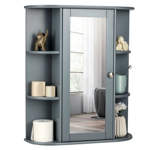 Costway Mirrored Medicine Cabinet Bathroom Wall Mounted Storage W/  Adjustable Shelf Grey\brown : Target