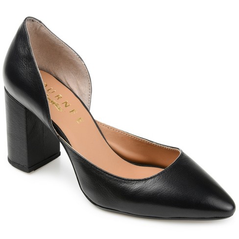 Journee Signature Womens Genuine Leather Jillian D'Orsay High Block Heel  Almond Toe Pumps Black 6