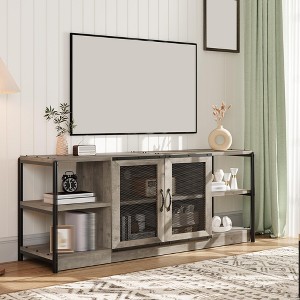 TV with Storage Cabinet and Mesh Doors, Wood Rustic TV Console, 2 Tier TV Table for Living Room Bedroom Office, Media Cabinet - 1 of 4