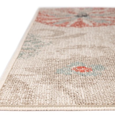 Rectangular Beige and Light Brown Synthetic Outdoor Rug