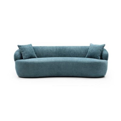 SYFERLORY Blue Mid Century Modern Curved Sofa, 3 Seat Cloud couch Boucle sofa Fabric Couch for Living Room, Bedroom, Office