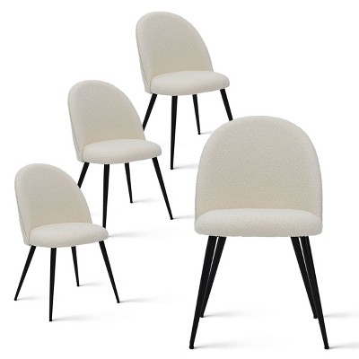 Beige Upholstered Side Chair with Black Metal Legs, Set of 4