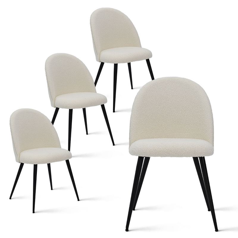 Rhon Modern Dining Chairs Set of 4 with Black Metal Base, Armless Kitchen Chairs with Upholstered Bouclé Fabric-The Pop Maison, 2 of 9