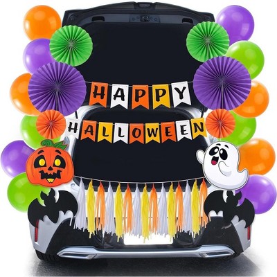 Joyfy Ultimate Halloween Trunk or Treat Decor Kit, Car Arch Decorations with 'Happy Halloween' Banner, Ghost, Pumpkin & Bat Cutouts