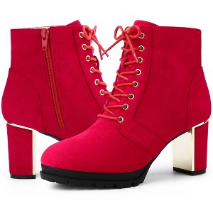 BLISSFUL STEP Women's Round Toe Lace Up Chunky Heel Combat Boots - 1 of 4