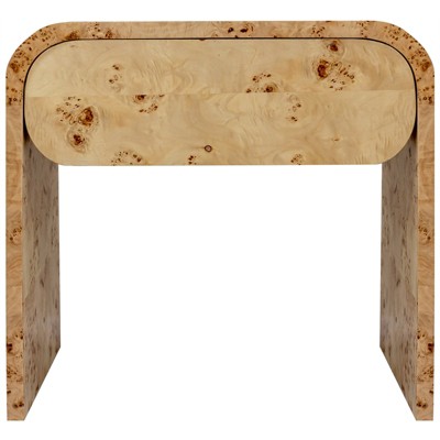 Natural Burl Wood Mid-Century Modern Nightstand with 1 Drawer