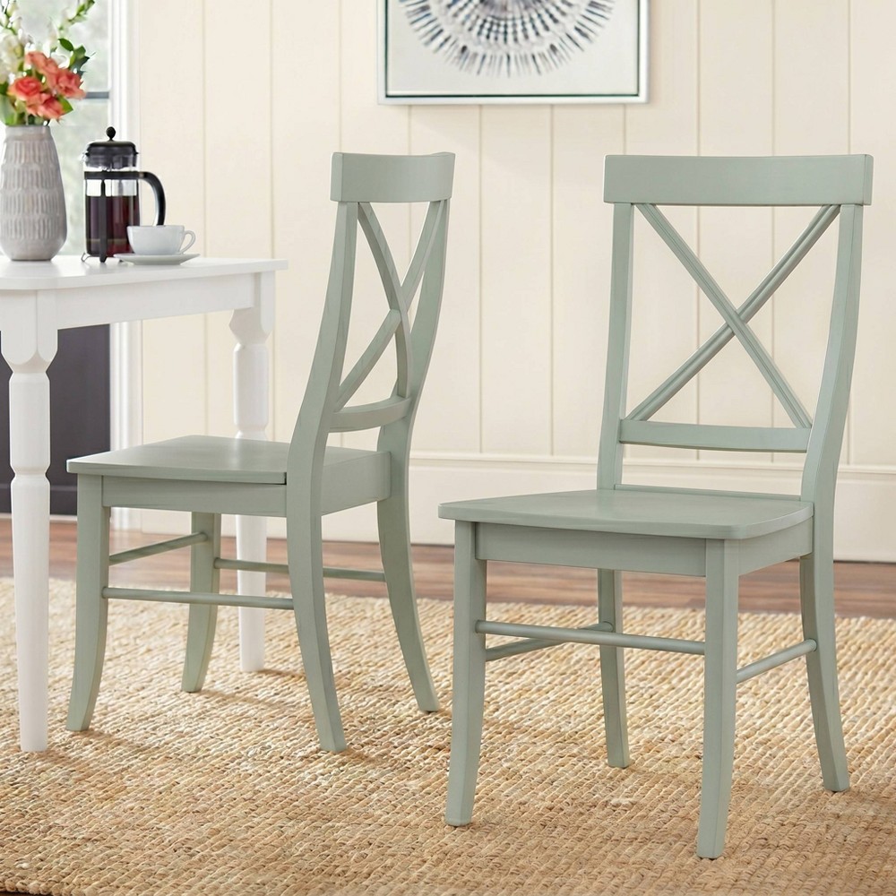 Buylateral Set of 2 Albury Farmhouse Cross Back Solid Wood Dining Chairs Mint Green