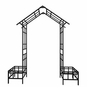 Lirago, 16.92"D * 101.96"H * 68.11"W, Black Metal Garden Arch - Galvanized Iron Trellis, Rose Arch, Outdoor Garden Decor with Gate Design - 1 of 4