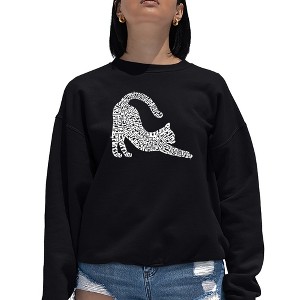 LA Pop Art Stretching Cat - Women's Word Art Crewneck Sweatshirt - 1 of 4