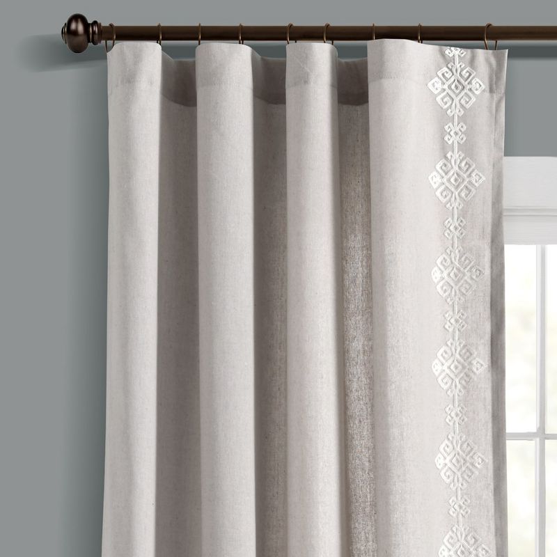 Luxury Modern Geo Linen Like Embroidery Border Window Curtain Panel Light Gray Single 52X84, 1 of 6