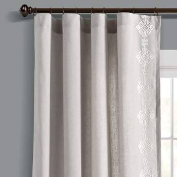 Luxury Modern Geo Linen Like Embroidery Border Window Curtain Panel Light Gray Single 52X84