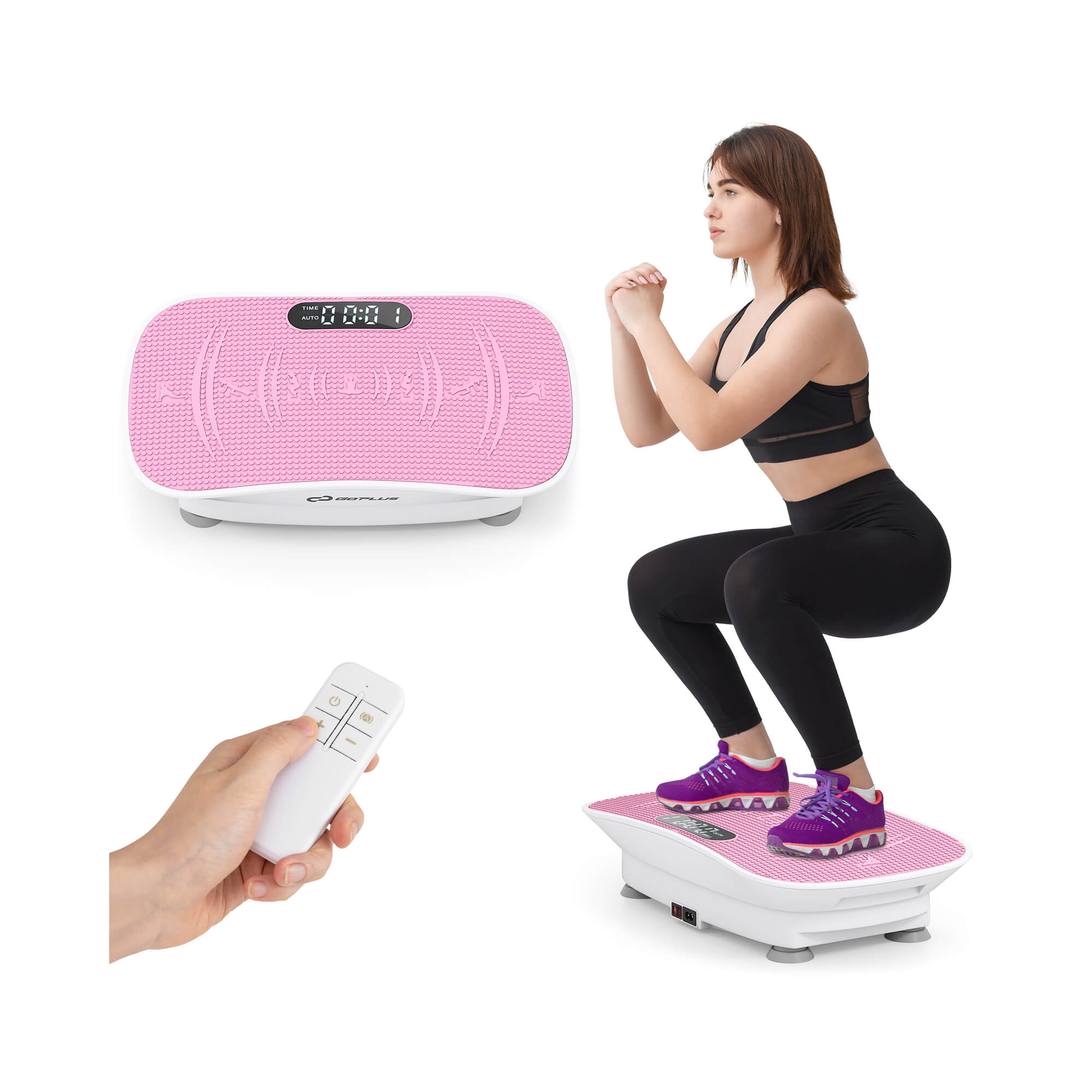 Costway Vibration Plate Exercise Machine with 10 Speed Intensities Remote for Home Fitness White+Pink