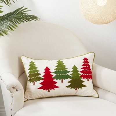 Embroidered Christmas Tree Cotton Throw Pillow with Down Filling
