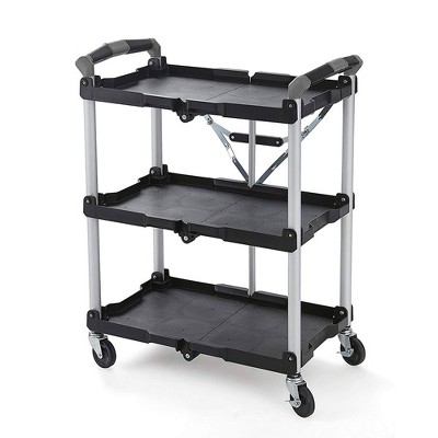 Olympia Tools 85-188 Pack N Roll 3 Tier Collapsible Storage Rolling Service Cart w/ 150 Pound Load Capacity & Swivel Caster Wheels for Easy Transport