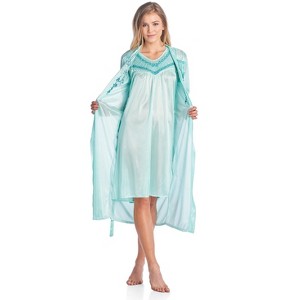 Casual Nights Women's Satin 2 Piece Robe and Nightgown Set - 1 of 4