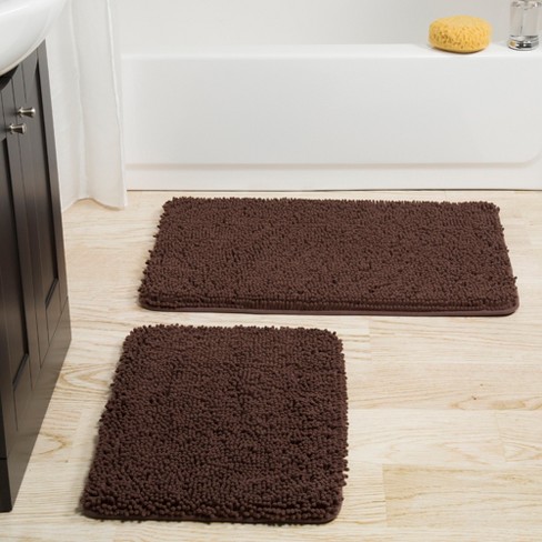 Hastings Home High Pile Memory Foam Bathroom Mat Set - 2-pc, Chocolate ...