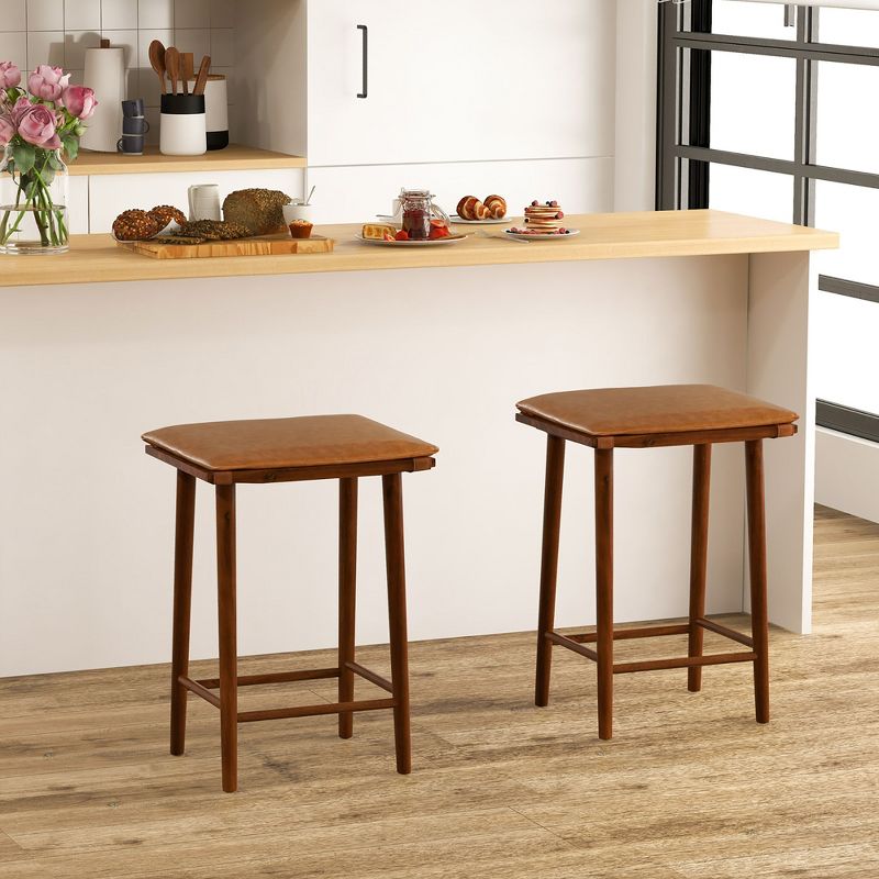 Tangkula 25.5" Barstool Set of 2 Counter Height Dining Stools w/ Removable PU Leather Cushion Brown, 3 of 9