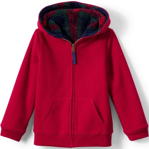 Lands' End Kids Reversible High Pile Fleece Hoodie - Small - Rich