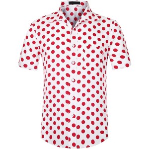 Lars Amadeus Men's Summer Polka Dots Short Sleeves Button Down Dress Shirts - 1 of 4