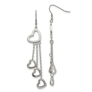 Black Bow Jewelry Polished Open Hearts Dangle Earrings in Stainless Steel - 1 of 4