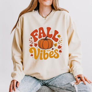 Simply Sage Market Fall Vibes Pumpkin And Leaves Lightweight Garment Dyed Sweatshirt - 1 of 4