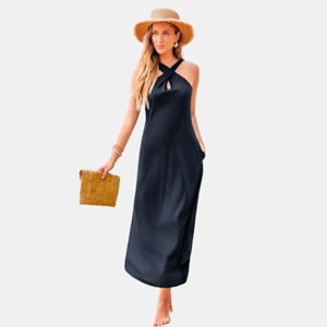 Women's Elegant Criss-Cross Halter Maxi Beach Dress - Cupshe - 1 of 4