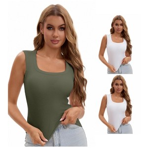 INSPIRE CHIC Women's 3 Packs U-Neck Tank with Built-In Bras Ribbed Wide Straps Undershirt - 1 of 4