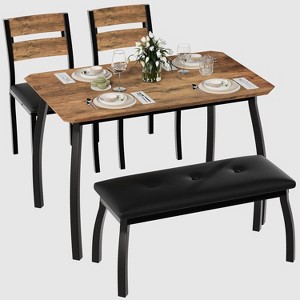 Dining Table Set for 4, Sturdy Wooden Kitchen Table with Metal legs, 1 Upholstered Bench & 2 Classic Dinner Chairs, Kitchen and Dining Set - 1 of 4