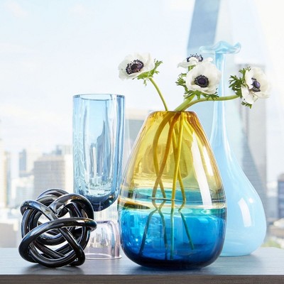 Large Green and Brown Glass Cylinder Vase