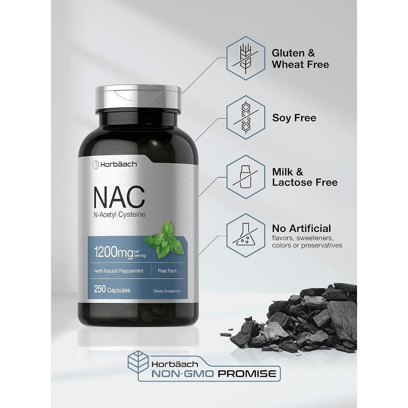 Horbaach NAC N-Acetyl Cysteine Supplement 1200mg | 250 Capsules, 4 of 8