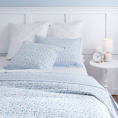 Full/Queen 3pc Leigh Floral Quilt Set Blue - Martha Stewart