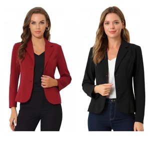 Allegra K Women's Elegant Work Office Lapel Collar Button Down Regular Fit Suit Blazer 2 Packs - 1 of 4