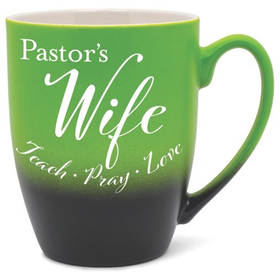 Elanze Designs Pastors Wife Teach Pray Love Two Toned Ombre Matte Green and Black 12 ounce Ceramic Stoneware Coffee Cup Mug
