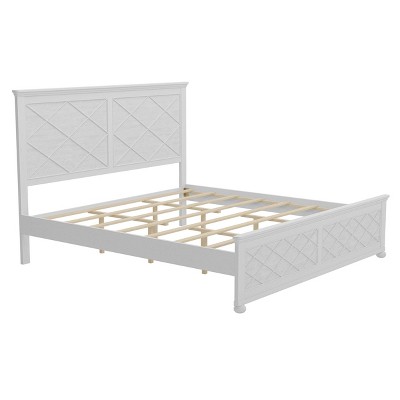 NicBex King Size Farmhouse Solid Wood Bed Frame with Headboard for Adults/Boys/Girls,White