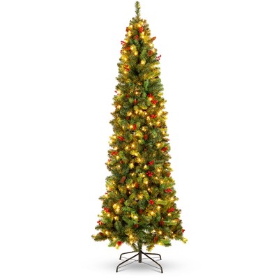 Best Choice Products Pre-Lit Pencil Christmas Tree Pre-Decorated Holiday Accent w/ Base