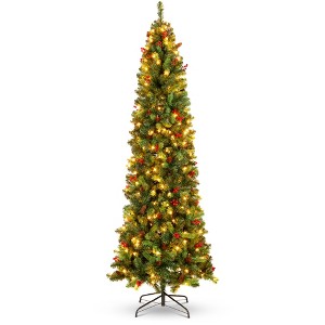 Best Choice Products Pre-Lit Pencil Christmas Tree Pre-Decorated Holiday Accent w/ Base - 1 of 4