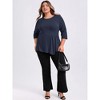 GRACE & GRANDEUR Women's Plus Size 3/4 Sleeve Waist Pleated Asymmetric Hem Crew Neck Casual Blouses - 2 of 4