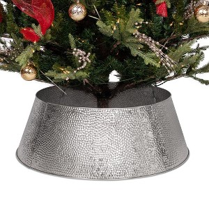 BIRDROCK HOME 4-Panel Christmas Tree Collar - Silver - Hammered - 1 of 4