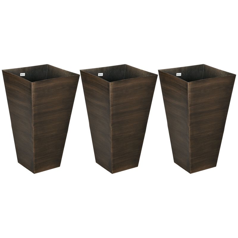 Outsunny 28" Tall Outdoor Planters, Set of 3 Large Taper Planters with Drainage Holes and Plug, Faux Wood Plastic Flower Pots, Brown, 4 of 7