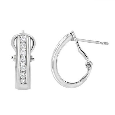 Haus of Brilliance Silver Channel Set 1/2 Cttw Lab Grown Diamond Omega Back Huggy Hoop Earrings