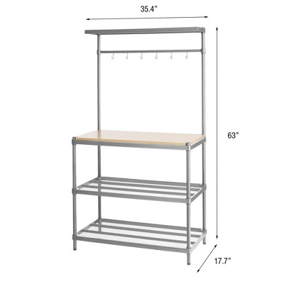 Silver Adjustable Metal Storage Utility Shelving Unit with Wood Top