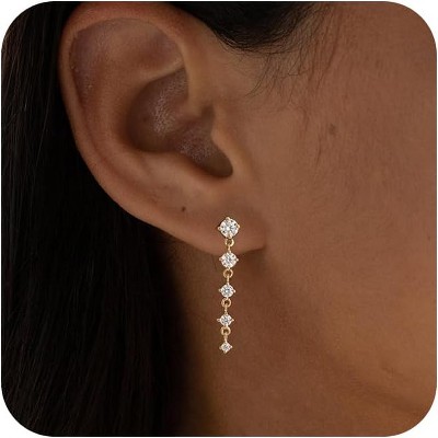 14K Gold Plated Butterfly Dangle Earrings for Women - Dainty, Trendy, CZ Drop Earrings - Simple Long Dangling Jewelry