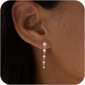 14K Gold Plated Butterfly Dangle Earrings for Women - Dainty, Trendy, CZ Drop Earrings - Simple Long Dangling Jewelry - 1 of 4