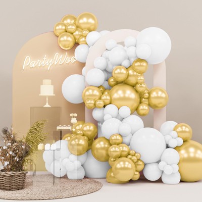 PartyWoo Balloons White Gold Metallic 18 12 10 5 Inch 140 pcs